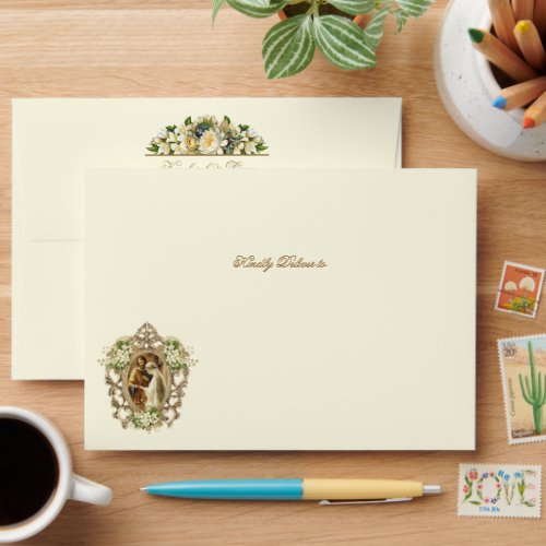 Elegant Vintage Art Nouveai Cream Wedding Invite Envelope