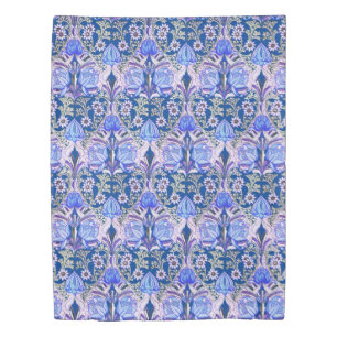 Elegant Vintage Art Nouveau Blue Flowers Pattern Duvet Cover