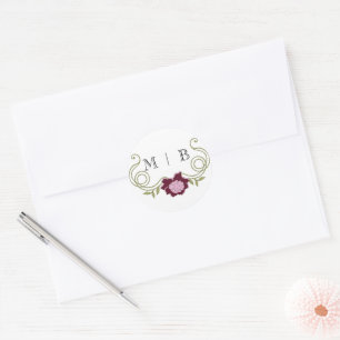 Elegant Vintage Art Nouveau Burgundy Pink Flowers Classic Round Sticker