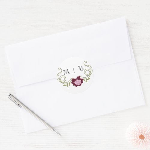 Elegant Vintage Art Nouveau Burgundy Pink Flowers Classic Round Sticker