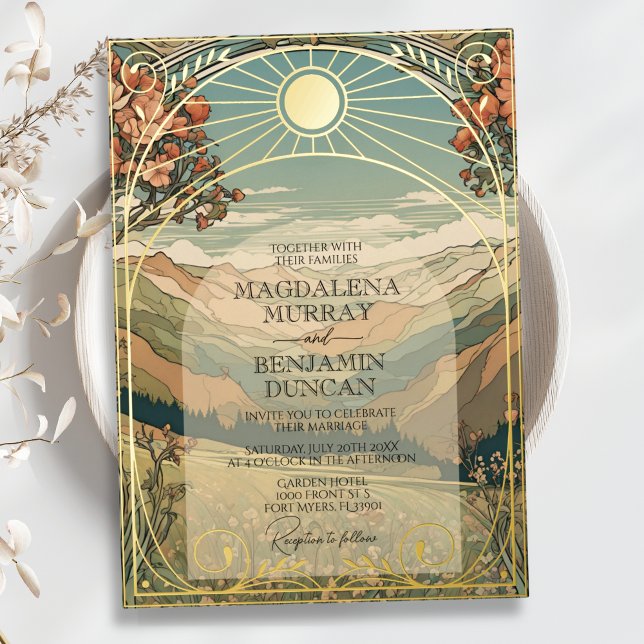 Elegant Vintage Art Nouveau Deco Nature Wedding Foil Invitation (Creator Uploaded)