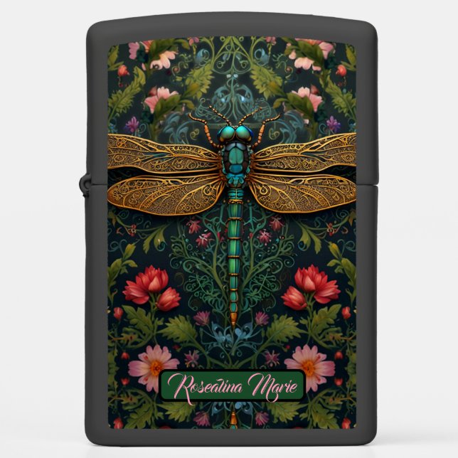 Elegant Vintage art nouveau dragonfly boho Zippo Lighter (Front)