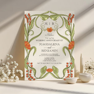 Elegant Vintage Art Nouveau Floral Anniversary Invitation