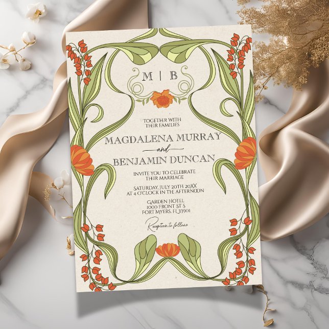 Elegant Vintage Art Nouveau Floral Frame Wedding Invitation (Creator Uploaded)