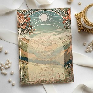 Elegant Vintage Art Nouveau Sunset Nature Wedding Foil Invitation