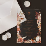 Elegant Vintage Autumn Floral Frame Wedding Acrylic Invitations<br><div class="desc">This exquisite invitation captures the essence of autumn's beauty with its delicate floral design and warm terracotta tones. Whether you're planning a rustic outdoor ceremony or an intimate indoor gathering, this invitation sets the perfect tone for your event. Personalize this invitation with your names, wedding date, and venue details to...</div>