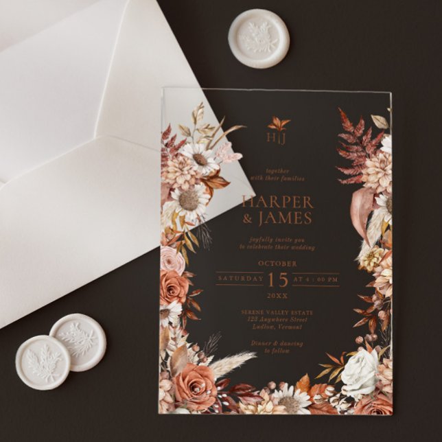 Elegant Vintage Autumn Floral Frame Wedding Acrylic Invitations (Elegant Vintage Autumn Floral Frame Wedding Acrylic Invitations)