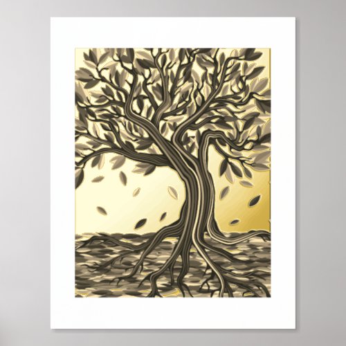   Elegant Vintage Autumn Tree Beautiful Decorative Foil Prints