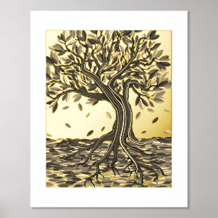 Elegant Vintage Autumn Tree Beautiful Decorative Foil Prints