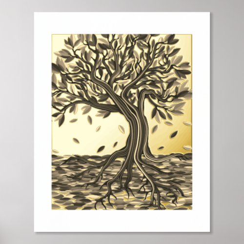   Elegant Vintage Autumn Tree Beautiful Decorative Foil Prints