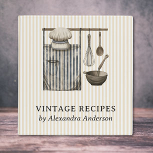 Elegant Vintage Bakery Kitchen Striped Recipe 3 Ring Binder