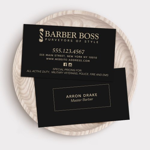 Elegant Vintage Barber Barbershop  Black and Gold  Business Card
