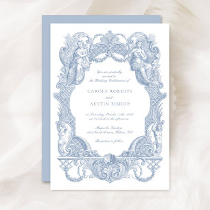 Elegant Vintage Baroque Blue Toile Frame Wedding Invitation
