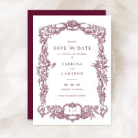 Elegant Vintage Baroque Burgundy Save the Date