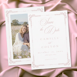 Elegant Vintage Baroque Dusty Pink Wedding Photo Save The Date