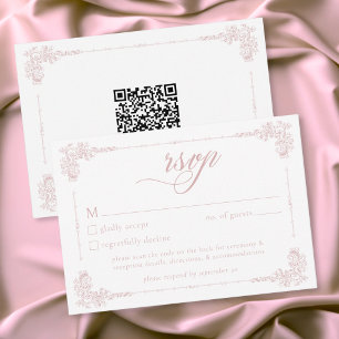 Elegant Vintage Baroque Dusty Pink Wedding QR RSVP Card