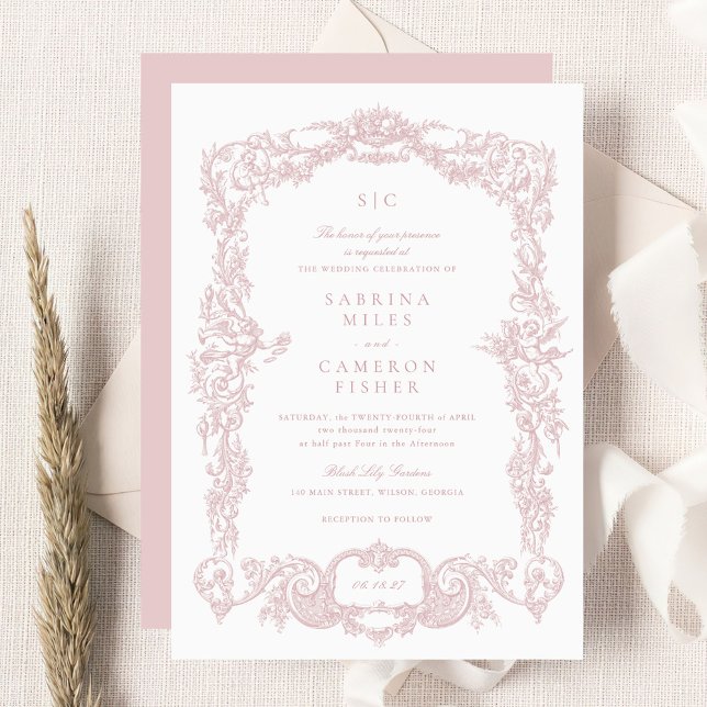 Elegant Vintage Baroque Floral Blush Frame Wedding Invitation (Creator Uploaded)