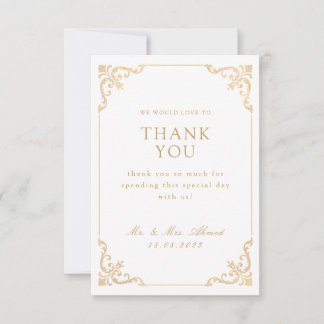 Elegant Vintage Baroque Frame Gold Script Wedding Thank You Card
