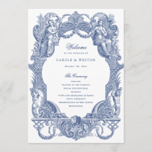 Elegant Vintage Baroque Frame Navy Blue Toile Program