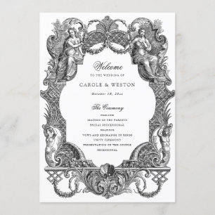 Elegant Vintage Baroque Frame Toile Wedding Program
