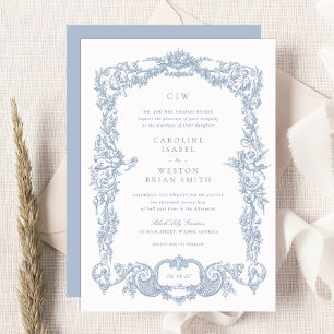 Elegant Vintage Baroque French Blue Frame Wedding Invitation