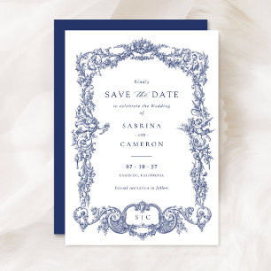 Elegant Vintage Baroque French Blue Save the Date Invitation