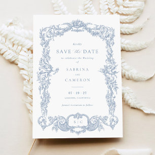 Elegant Vintage Baroque French Blue Save the Date Invitation