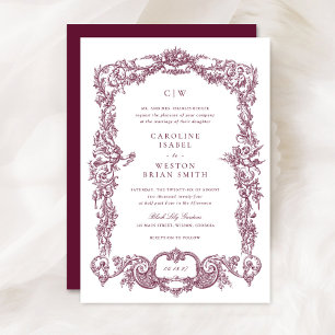 Elegant Vintage Baroque French Burgundy Frame Invitation