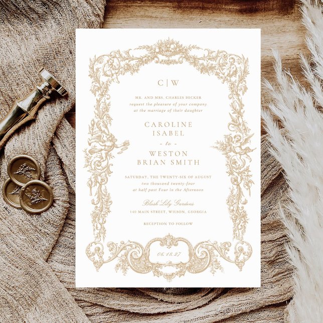Elegant Vintage Baroque French Gold Frame Wedding Invitation (Creator Uploaded)