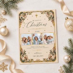 Elegant Vintage Baroque Photo Merry Christmas Card