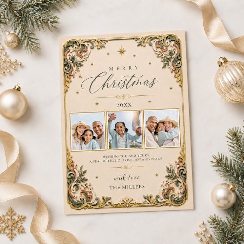 Elegant Vintage Baroque Photo Merry Christmas Card