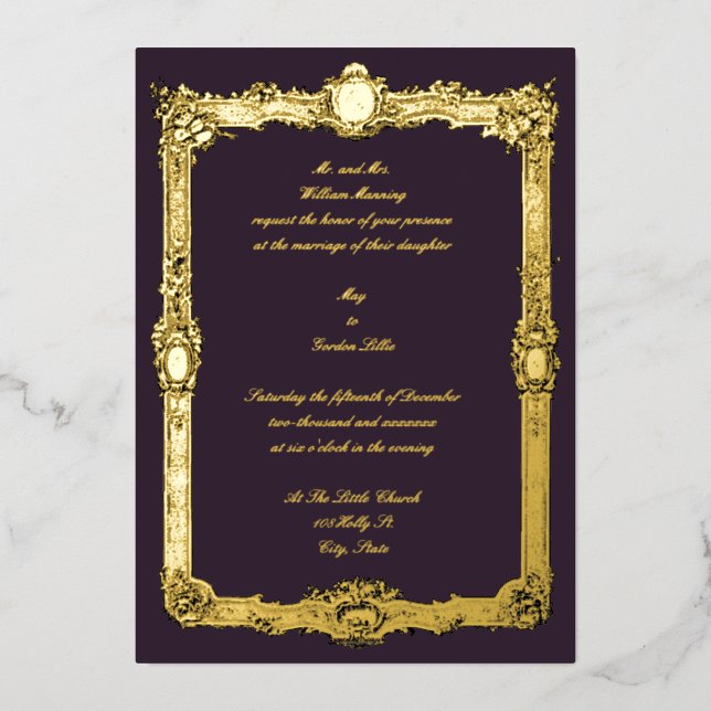 Elegant Vintage Baroque Rococo Frame Wedding Foil Invitation (Front)