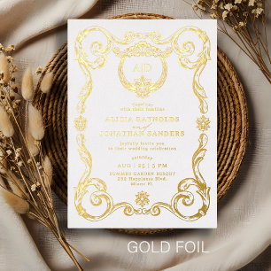 Elegant vintage baroque rococo gold wedding  foil invitation