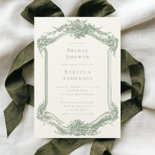 Elegant Vintage Baroque Sage Green Bridal Shower Invitation
