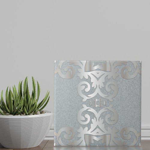 Elegant Vintage Baroque Shiny Silver Damask  Ceramic Tile