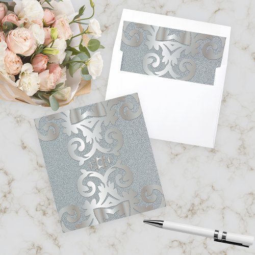 Elegant Vintage Baroque Silver Damask Wedding  Envelope Liner