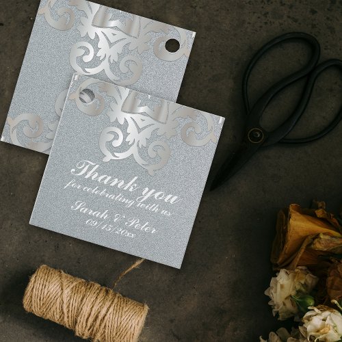 Elegant Vintage Baroque Silver Damask Wedding Favor Tags