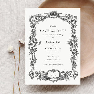 Elegant Vintage Baroque Toile Frame Save the Date Invitation