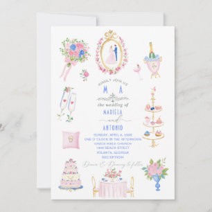 Elegant Vintage Baroque Watercolor Wedding Flowers Invitation