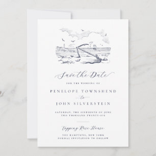 Elegant Vintage Beach Anchor Illustration Wedding  Save The Date