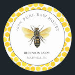 Elegant Vintage bee  Classic Round Sticker<br><div class="desc">Elegant watercolor vintage bee and honeycomb stickers perfect for bee keepers and apiaries.</div>