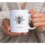 Elegant Vintage Bee Coffee Mug<br><div class="desc">This elegant mug features a vintage black and white illustration of a bee,  with a spot to add your name.</div>