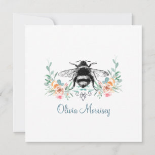 Elegant Vintage Bee Floral Note Card