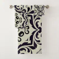 Classy Black and White Damask Bath Towel Set, Zazzle