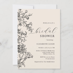 Elegant Vintage Beige Black Bridal Shower Invitation