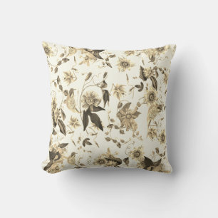 Elegant Vintage Beige Botanical Passion Flowers Throw Pillow