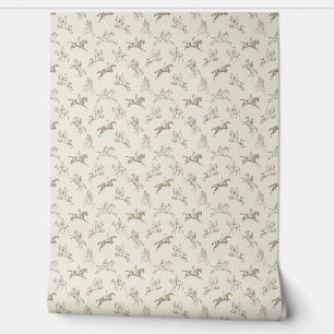 Elegant Vintage Beige Brown Toile Horse Riding  Wallpaper
