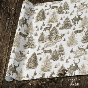 Elegant Vintage Beige Deer in Snowy Woodland Wrapping Paper