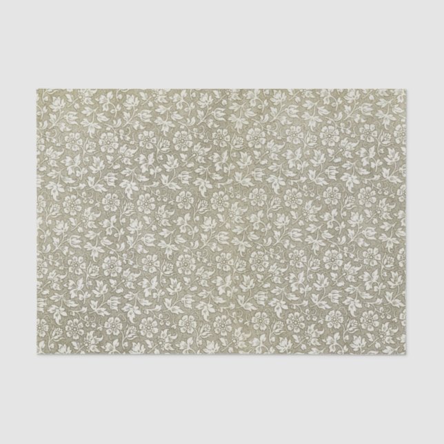 Elegant Vintage Beige Floral Pattern Tissue Paper (Front)