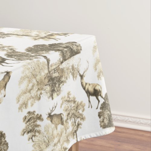 Elegant Vintage Beige French Toile Deer Forest Tablecloth